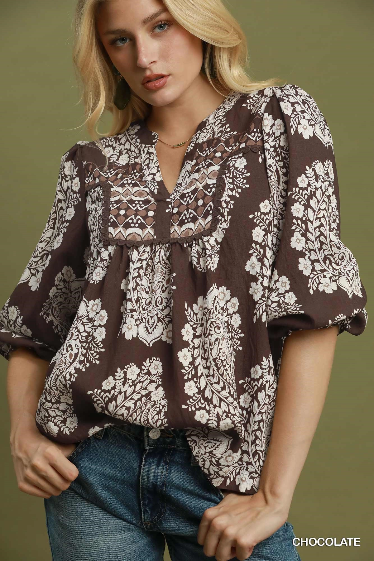 Chocolate Paisley Yoke Blouse 🤎
