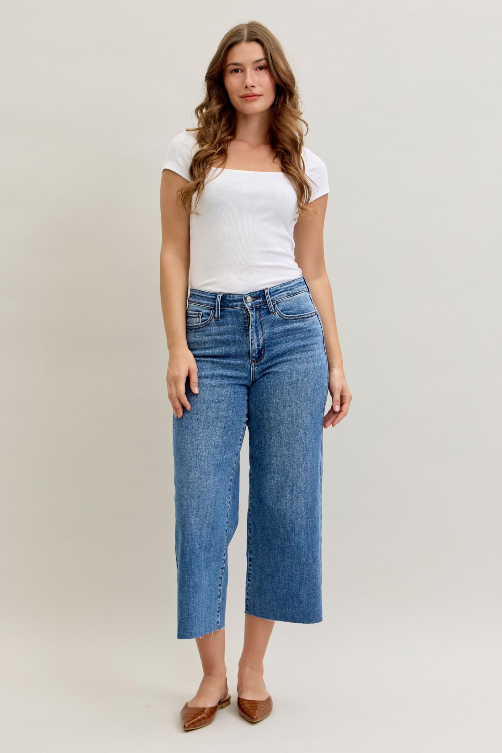 Judy Blue High Waist Crop Jeans  w/ Raw Hem