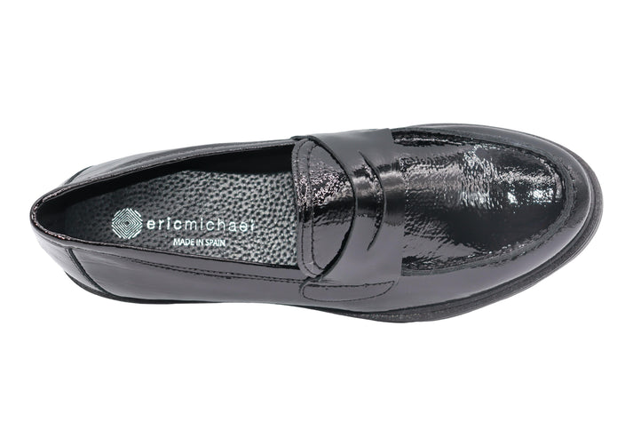 ERIC MICHAEL Black SALINA CRINKLE PATENT LUG PLATFORM LOAFER