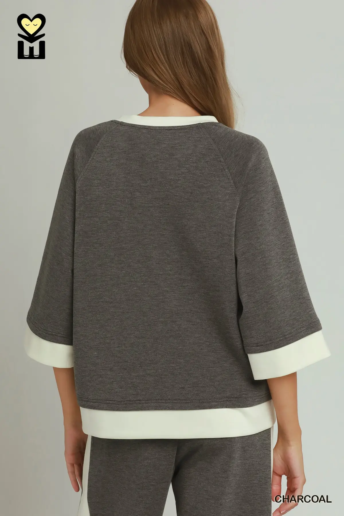 Charcoal Grey/Cream Color Block LuxeKnit Lounge Set