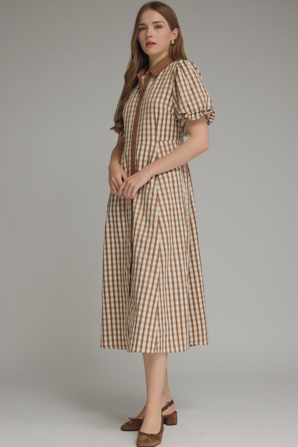 Caramel Gingham Midi Dress 🤎