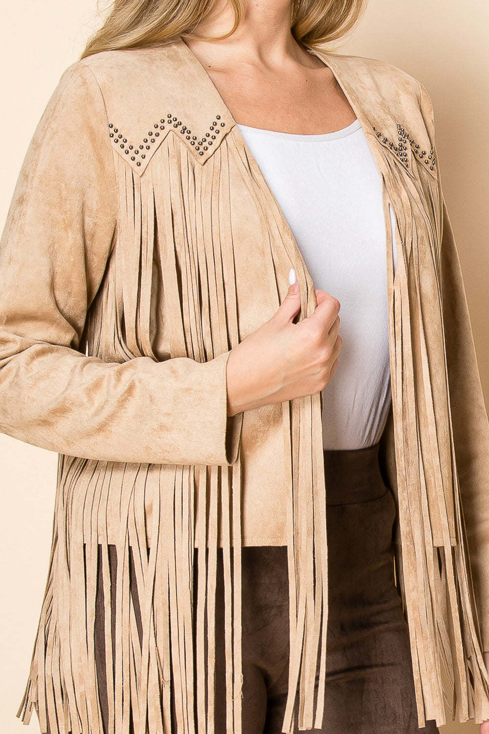 Taupe Fringe Studded Jacket