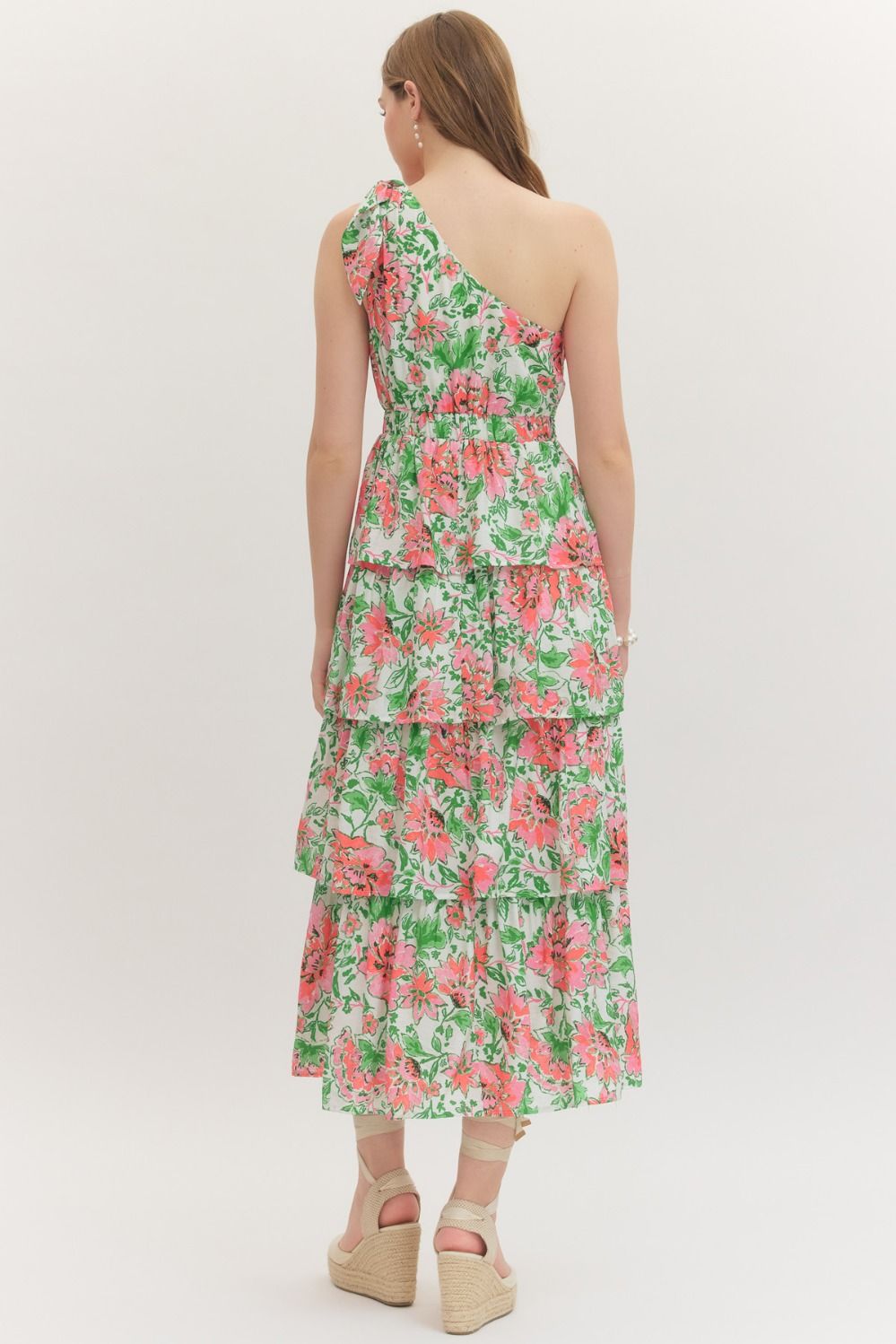 Summer Floral One Shoulder Midi Dress