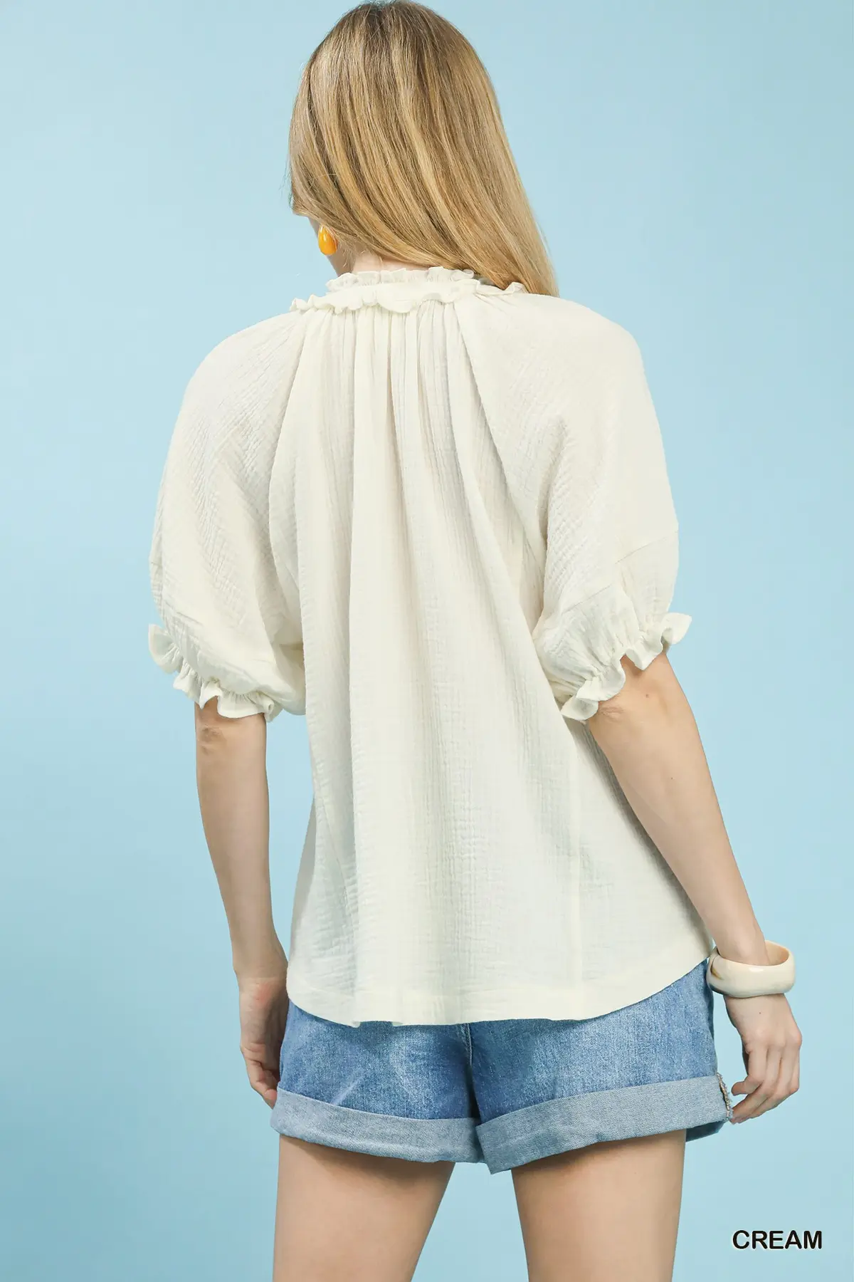 Cream Cotton Gauze Ruffle Top