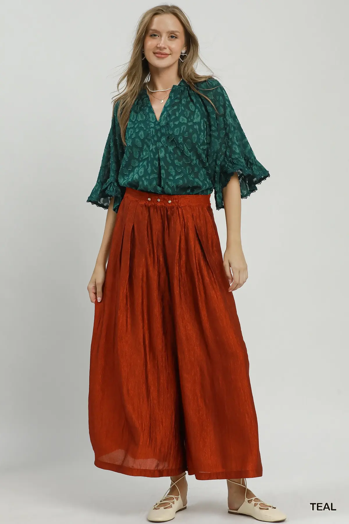 Teal Velvet Animal Print Blouse