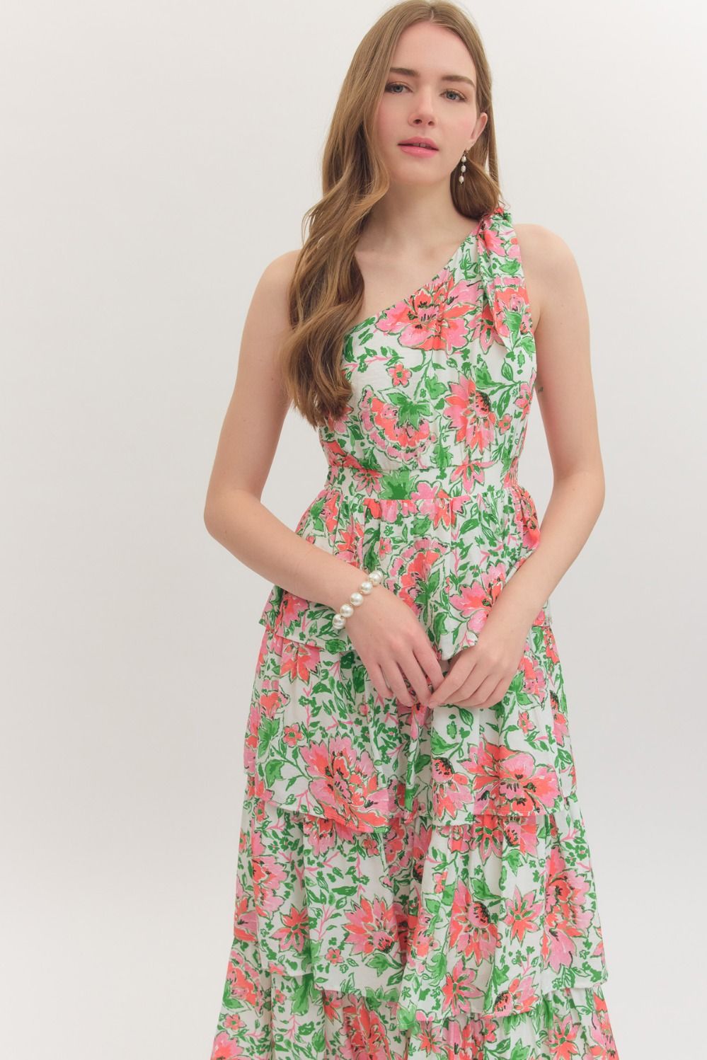 Summer Floral One Shoulder Midi Dress
