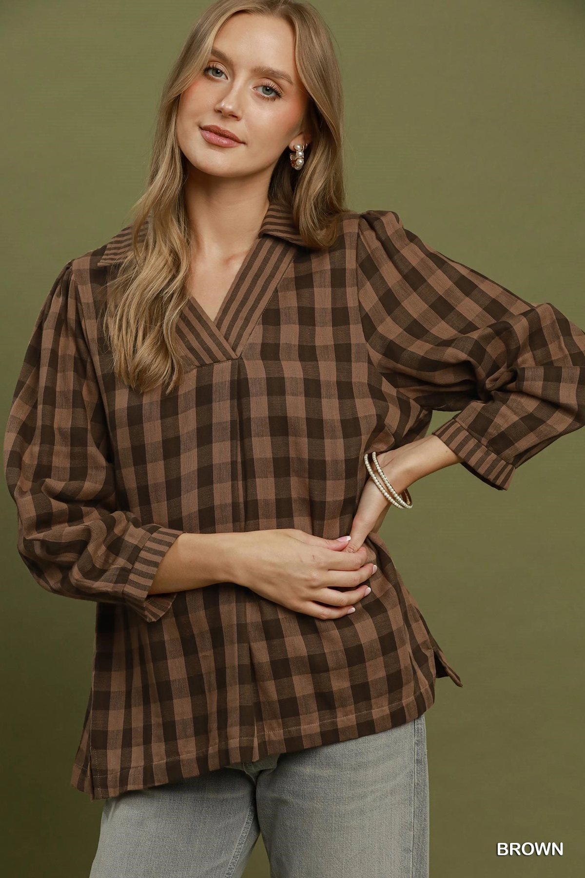 Cocoa Check Collared Blouse 🤎