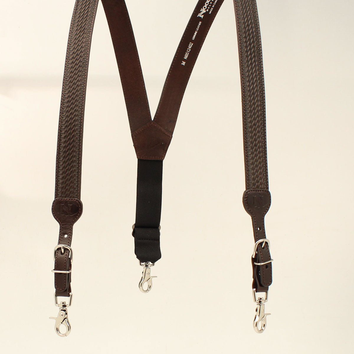 Men's Dark Brown Basket Weave Tooled Leather Suspenders
