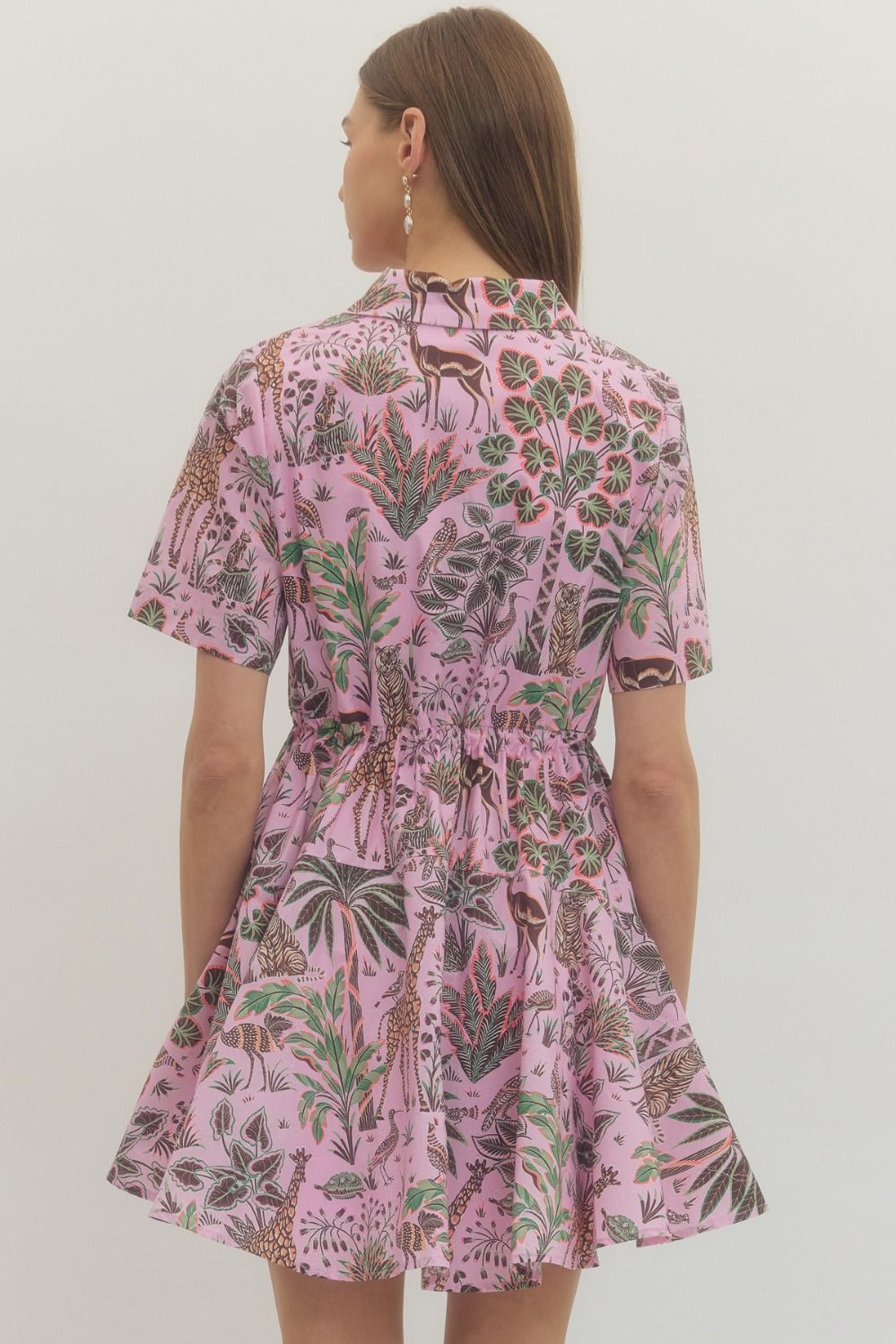 Pink Animal Print Drawstring Mini Dress