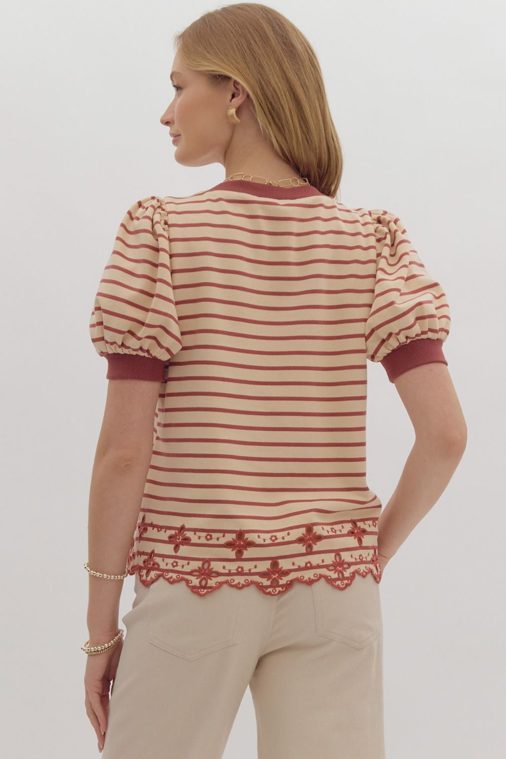 Sweetly Striped Eyelet Top
