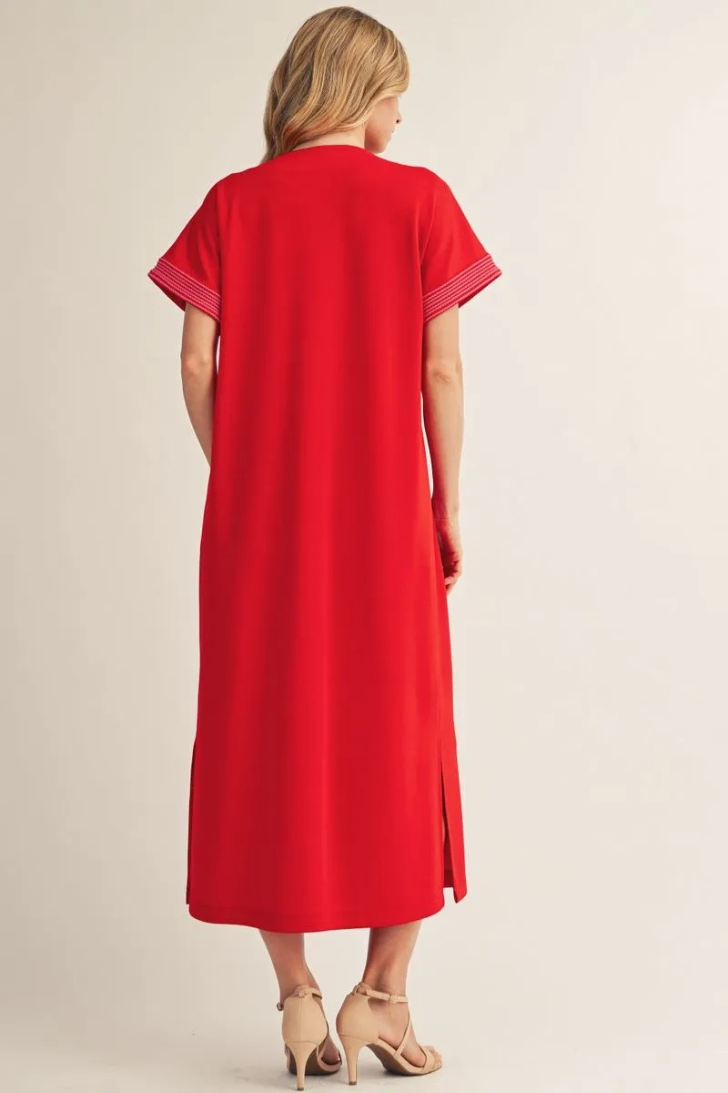 Scarlet Stroll Embroidered Midi Dress