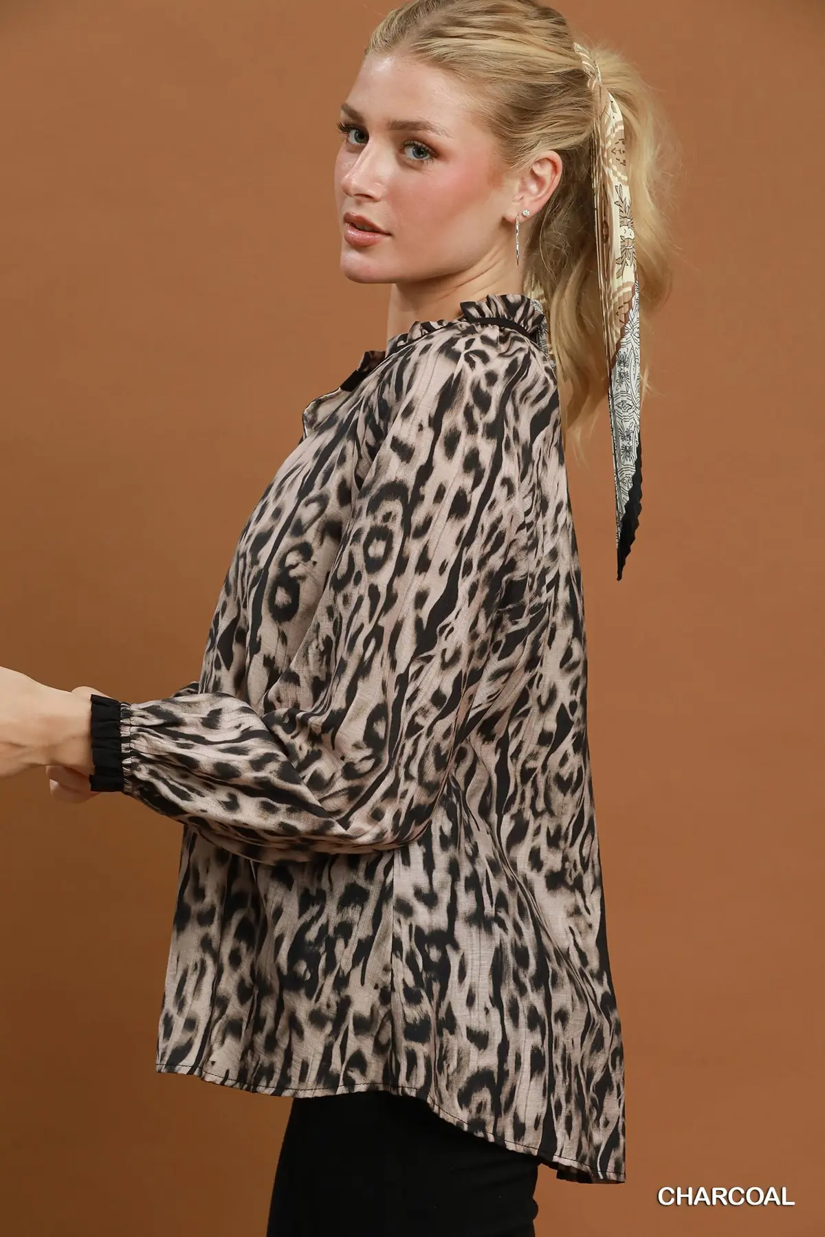 Wild Instinct Charcoal/Black Animal Print Blouse