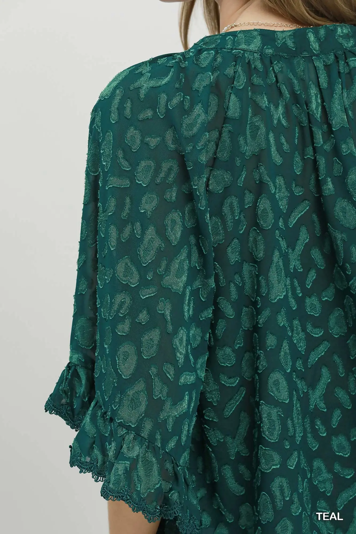 Teal Velvet Animal Print Blouse