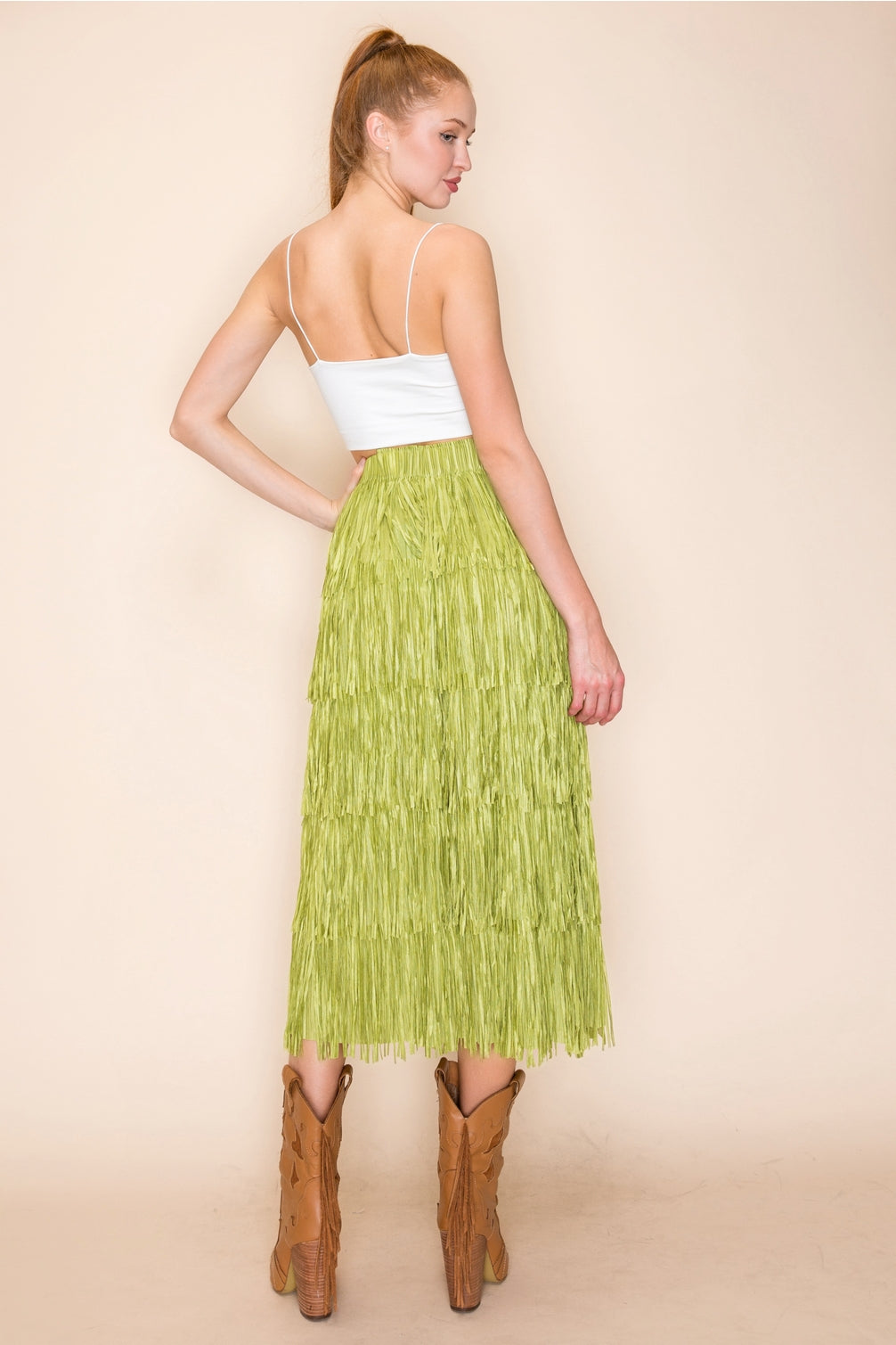 Lime Green All Over Fringe Skirt