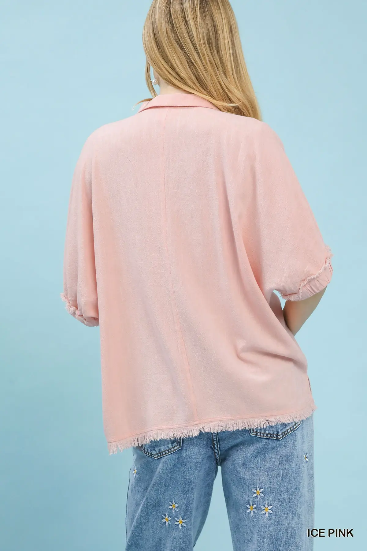 Ice Pink Frayed Edge Linen Top