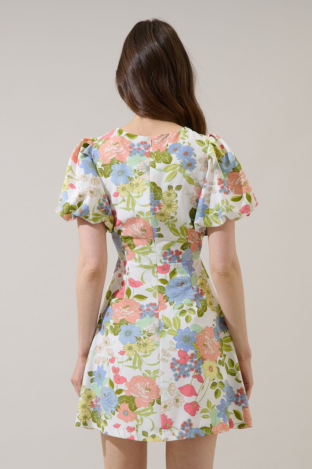 Cream Multi Floral Appliqué Mini Dress