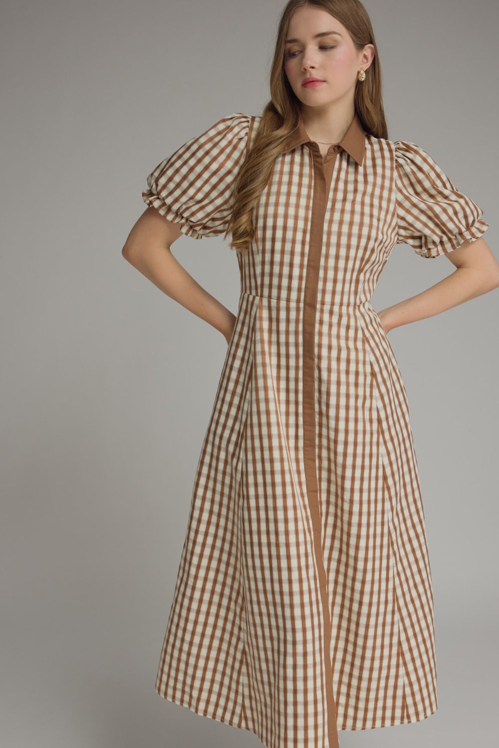 Caramel Gingham Midi Dress 🤎