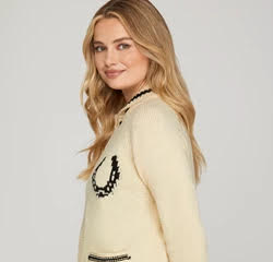 Cream Cardigan Sweater w/ Horse Design