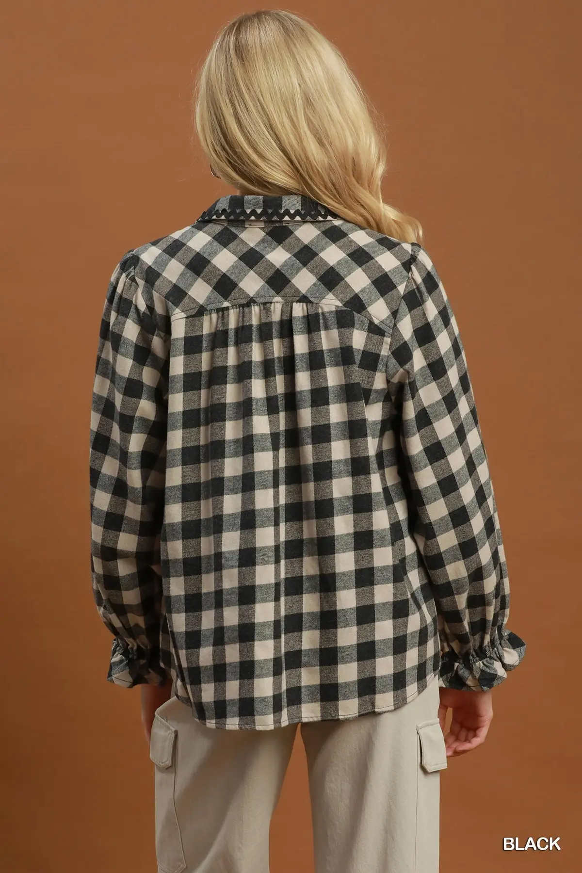 Black/Cream Gingham Charm Ric-Rac Trim Blouse 🖤