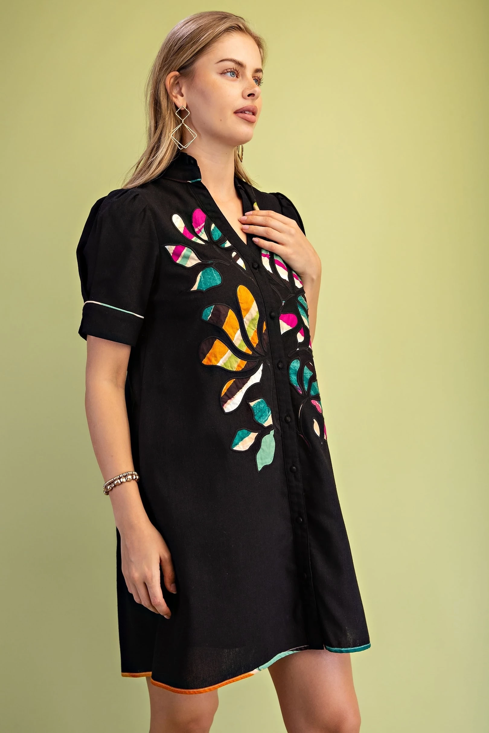 Midnight Mosaic Appliqué Mini Dress