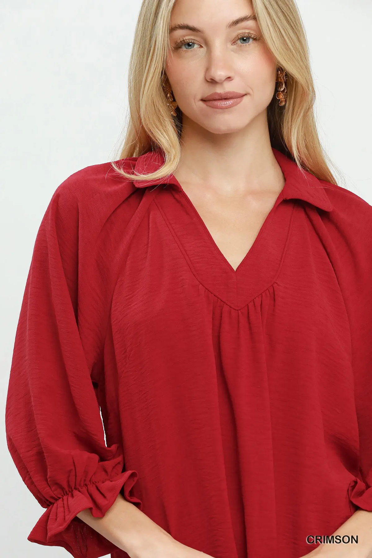 Red Charm Ruffle Sleeve Blouse