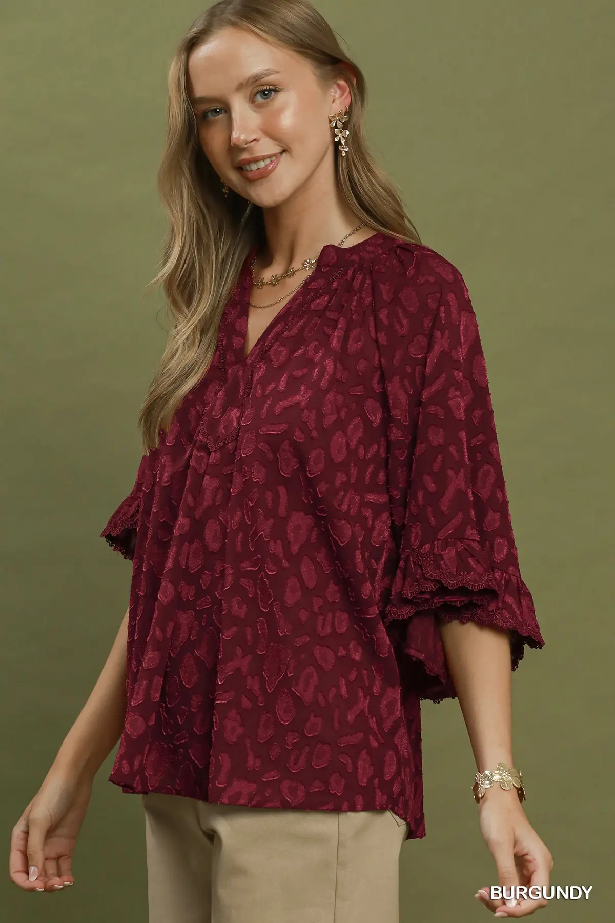 Merlot Velvet Animal Print Blouse
