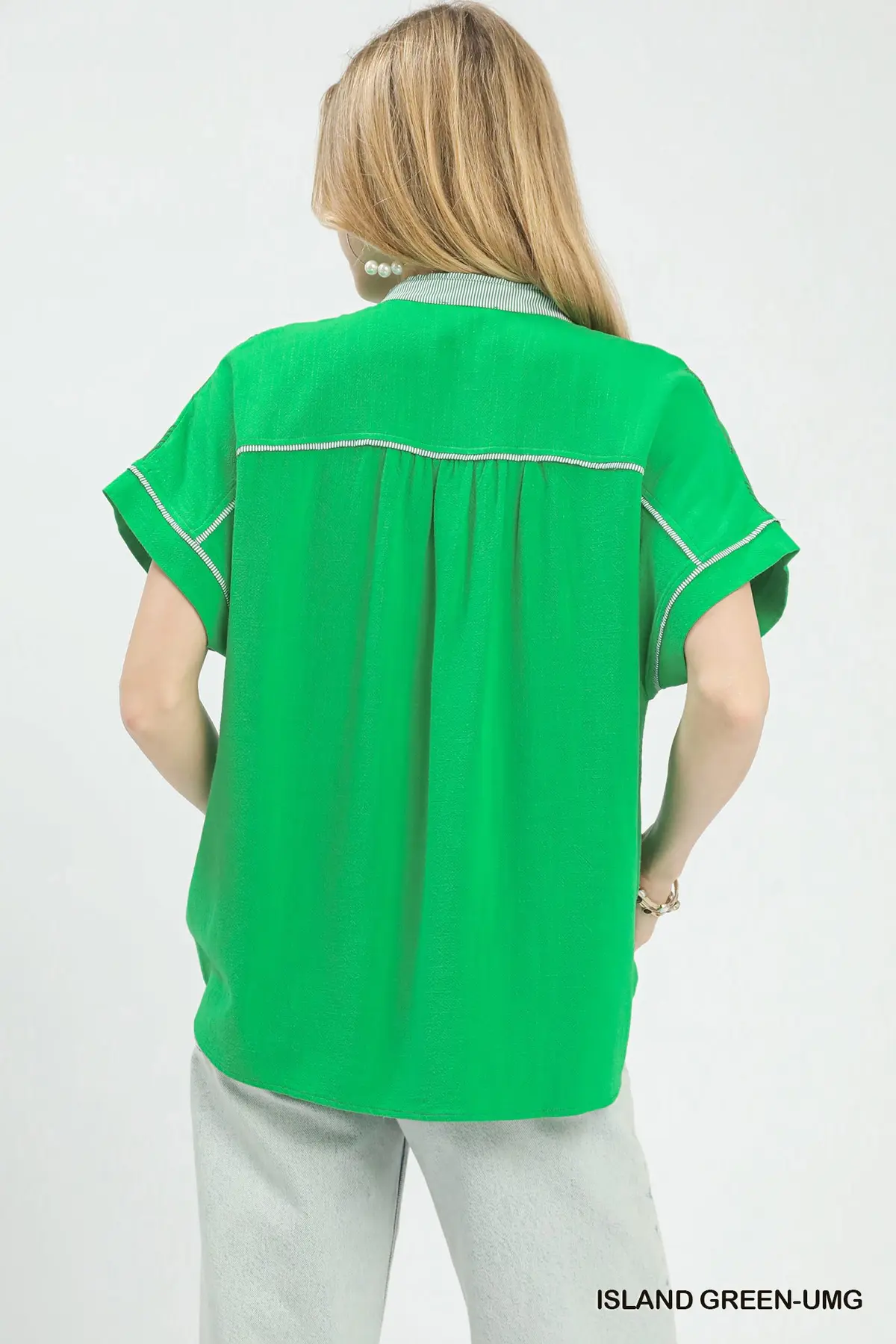 Island Green Embroidered Linen Top