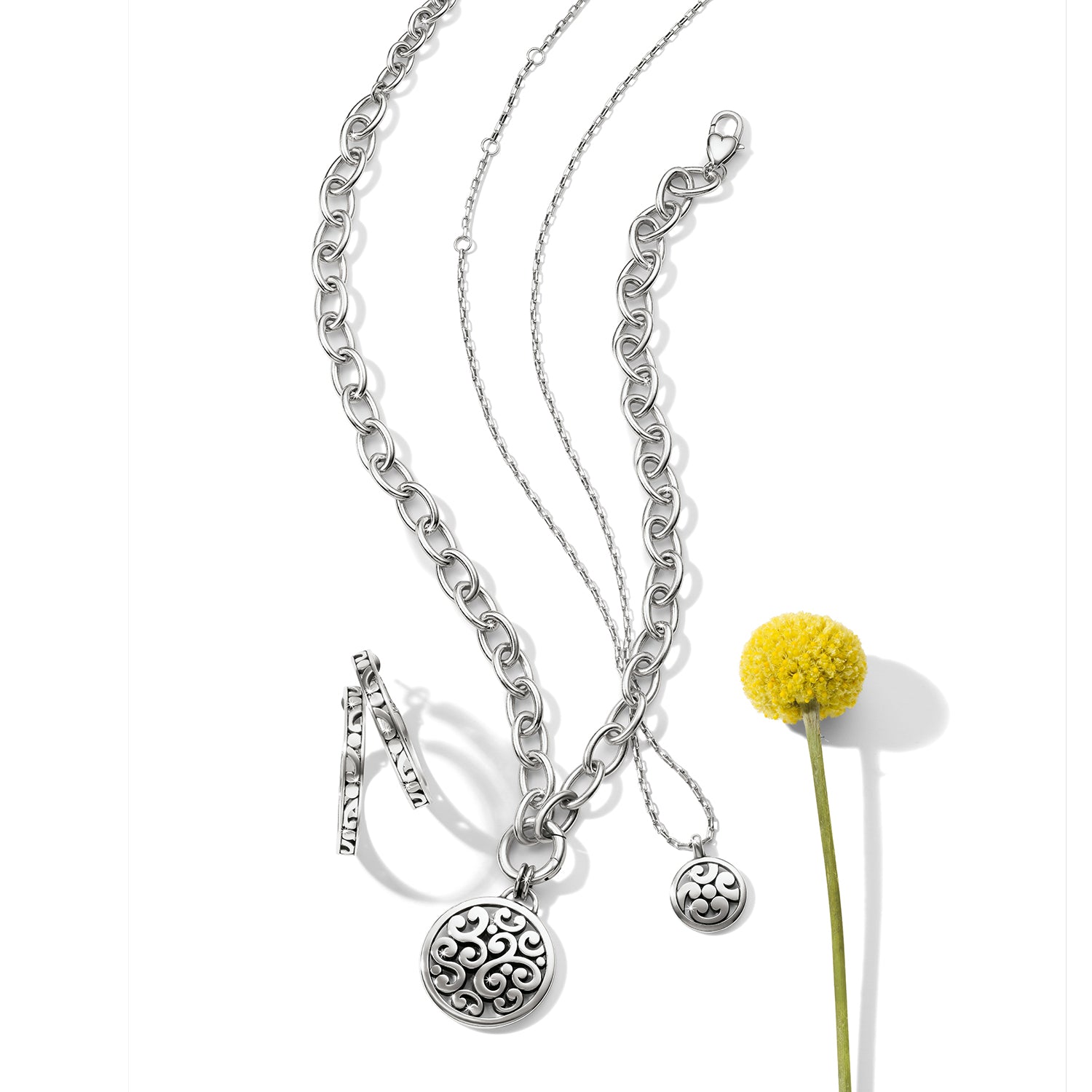 Contempo Medallion Charm Necklace/Silver