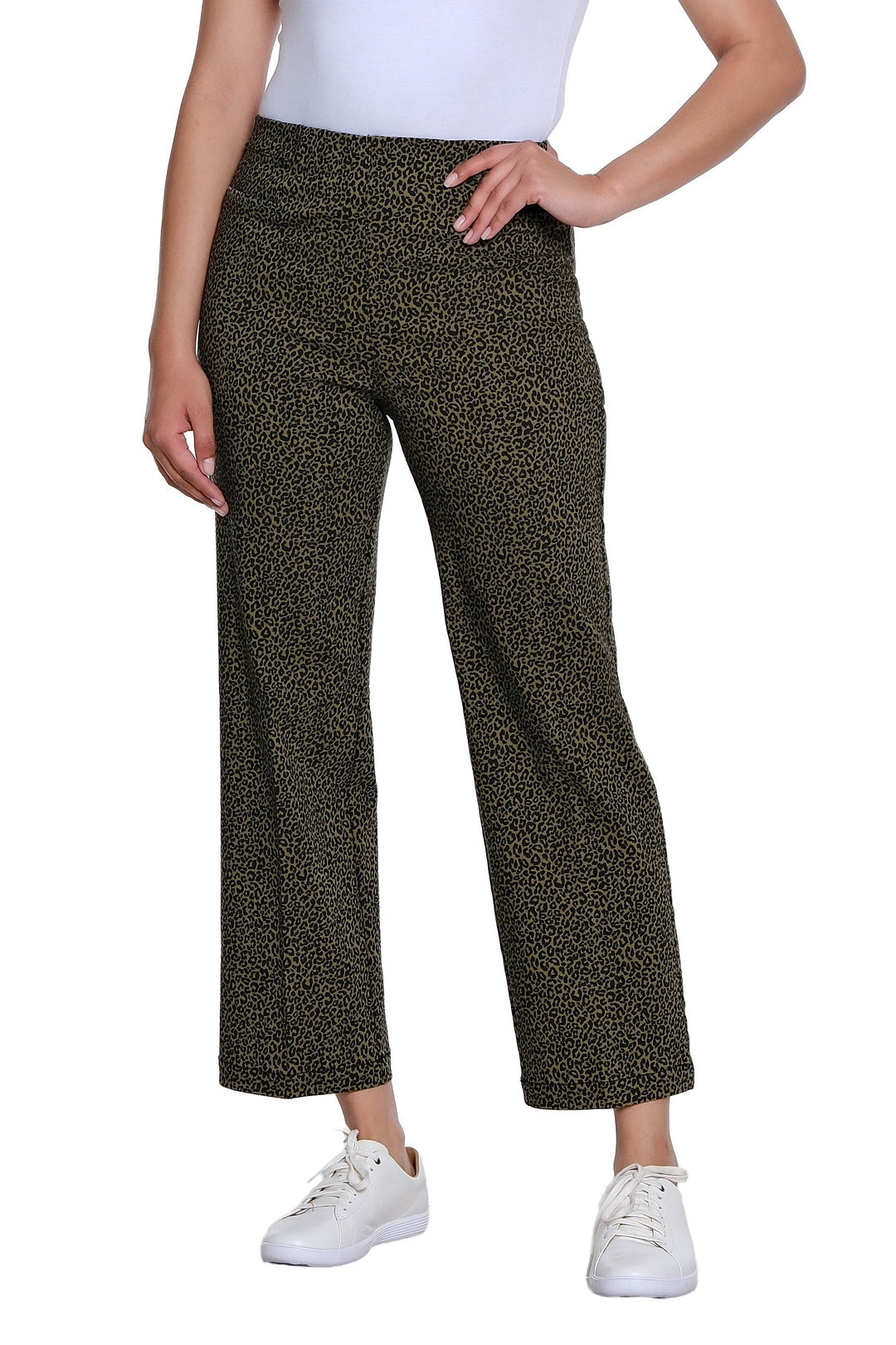 Olive Green/Black  Wide Leg Elastic Waist Ankle Pants by Multiples