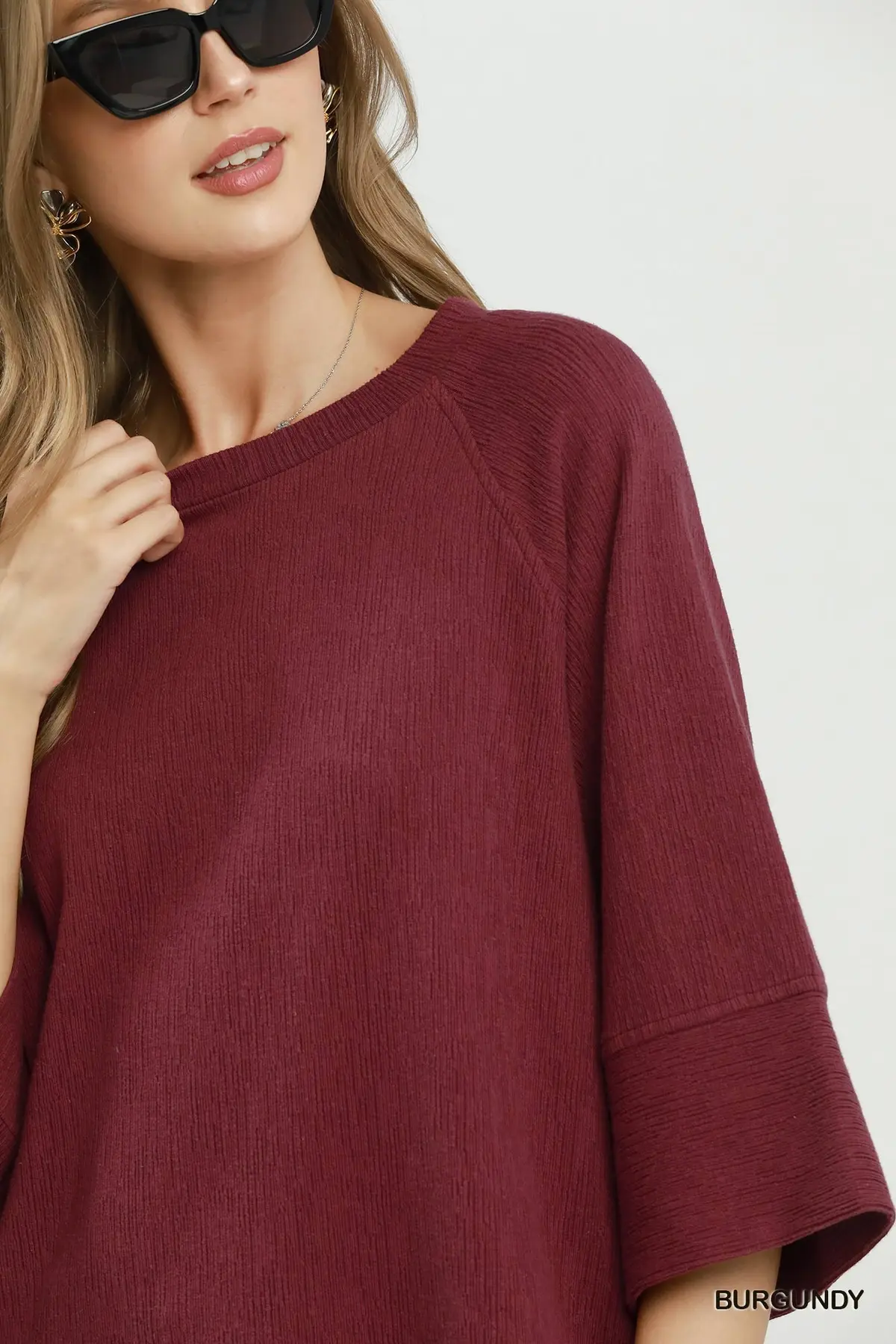 Burgundy Slub Knit Dolman Top 🍷
