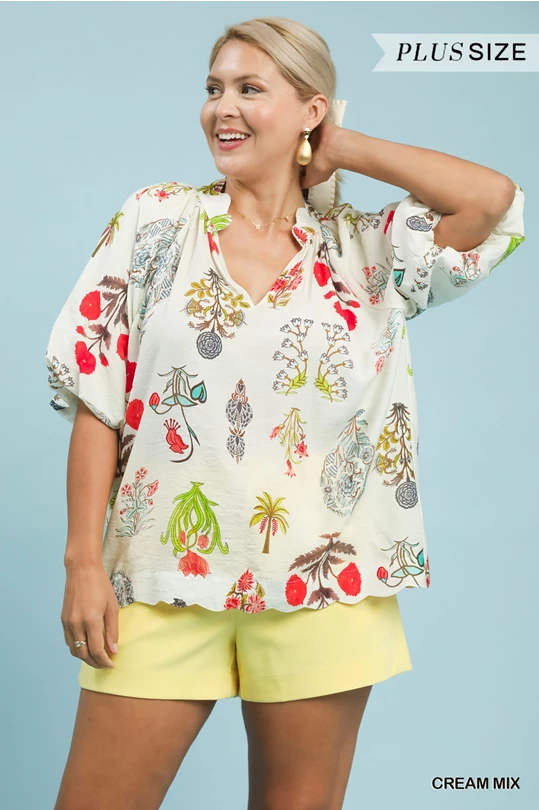 Garden Sketch Scallop Trim Blouse
