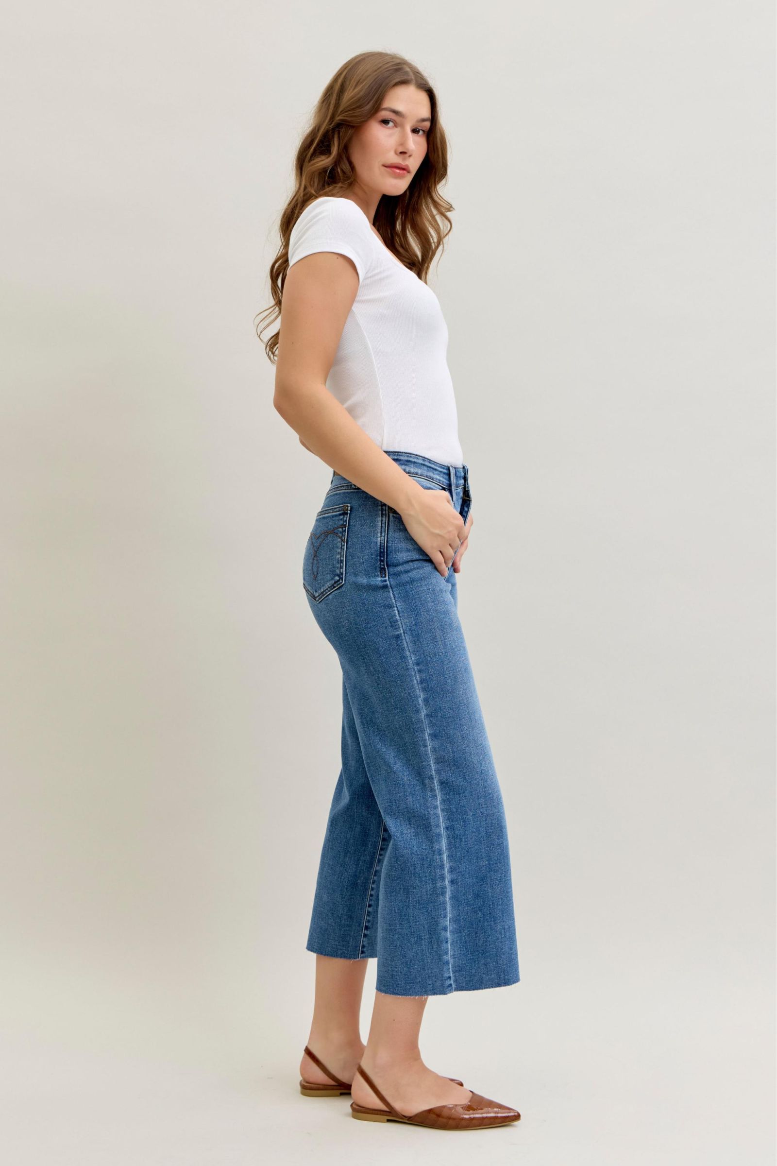 Judy Blue High Waist Crop Jeans  w/ Raw Hem