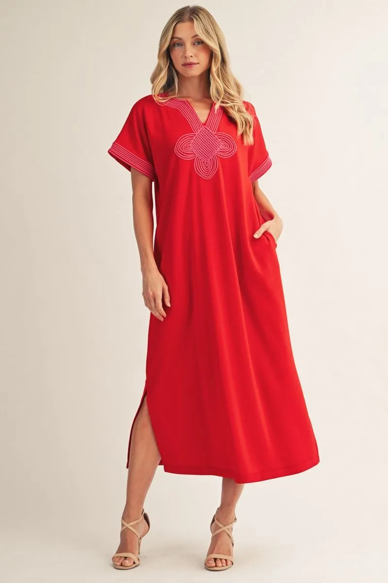 Scarlet Stroll Embroidered Midi Dress