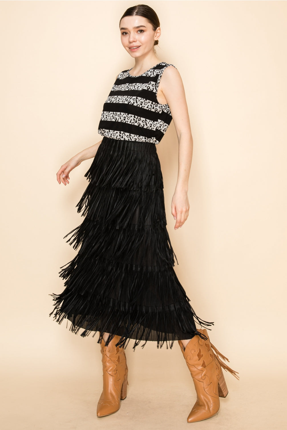 Black All Over Fringe Skirt