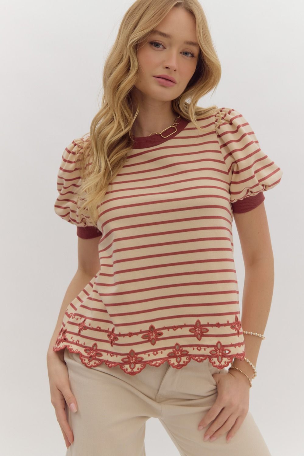 Sweetly Striped Eyelet Top