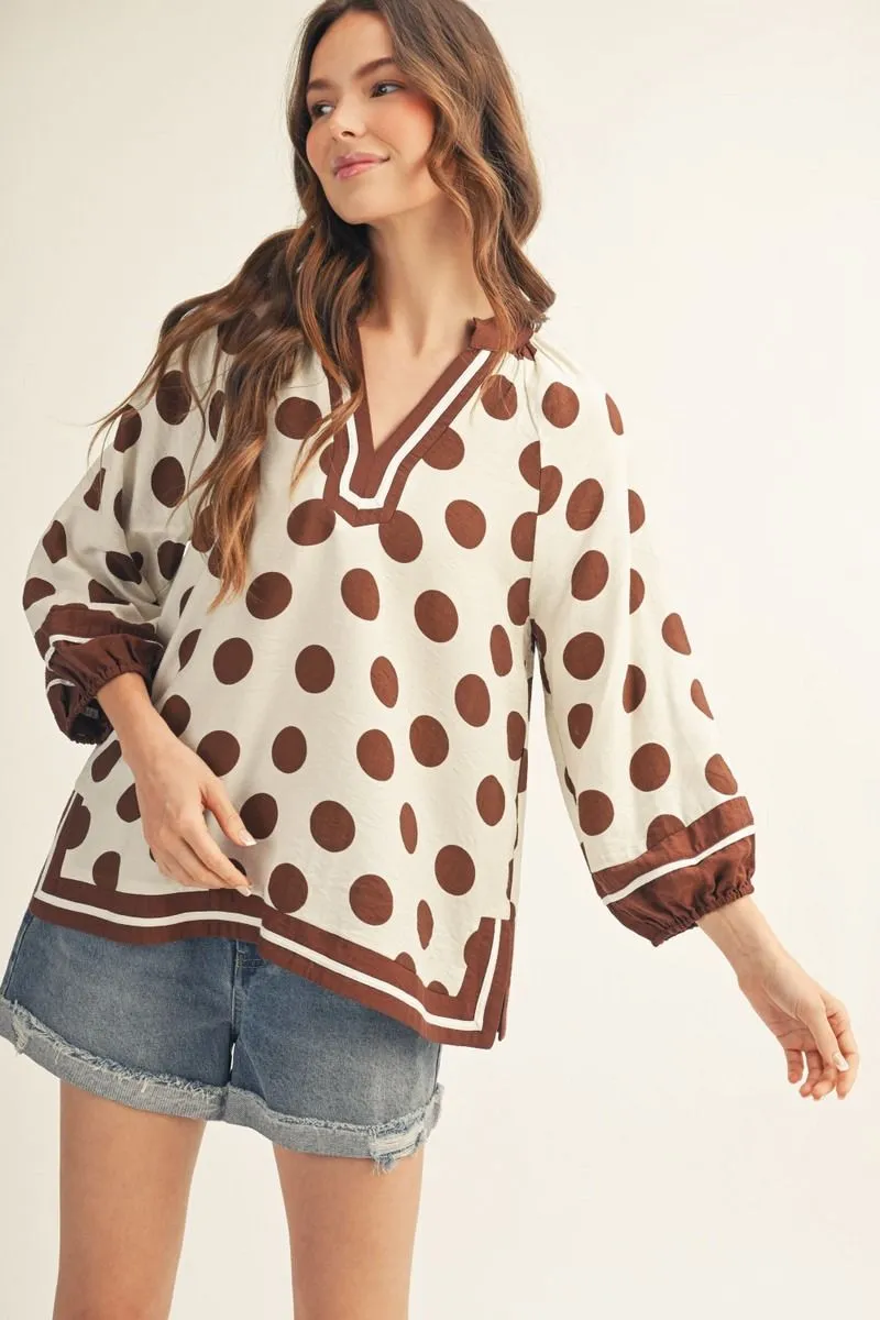 Brown on White Dot to Dot Contrast Blouse