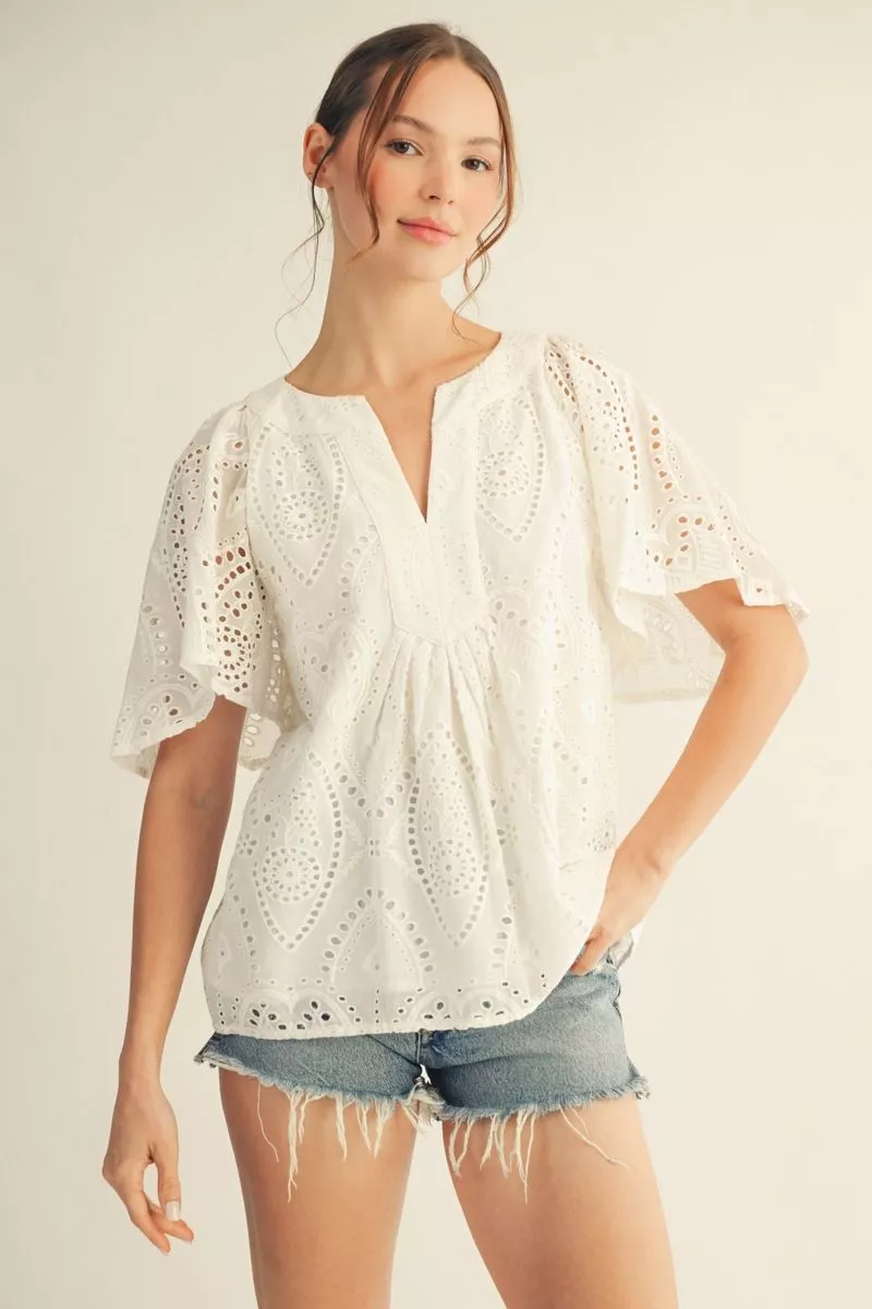 White Petal Eyelet Top