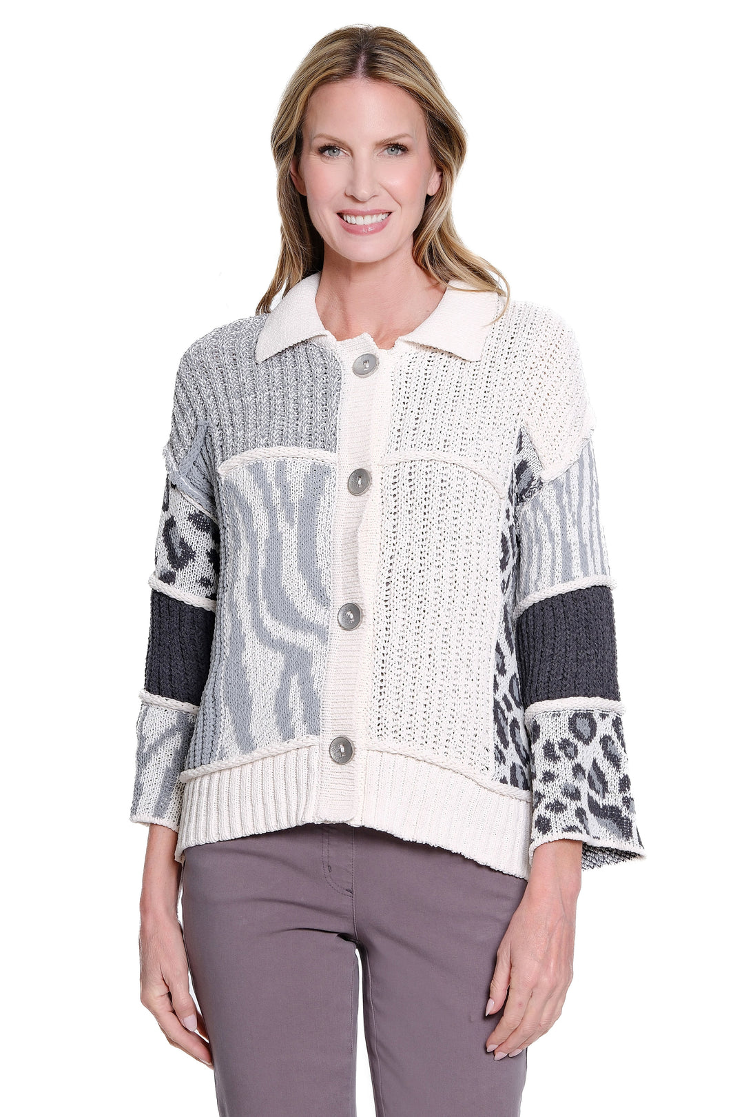 Black/Cream Mix Multi Patch Sweater Cardigan by Multiples