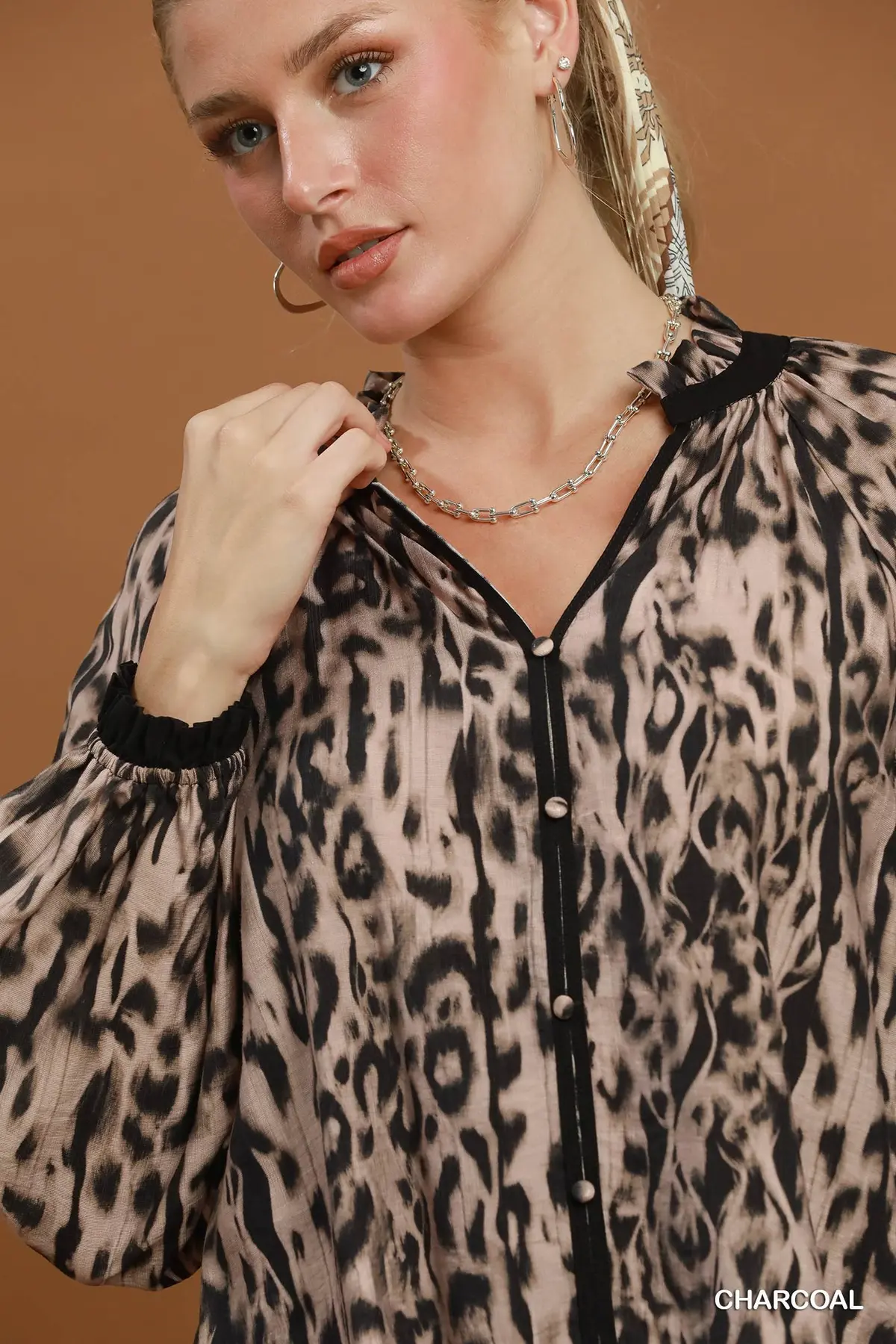 Wild Instinct Charcoal/Black Animal Print Blouse