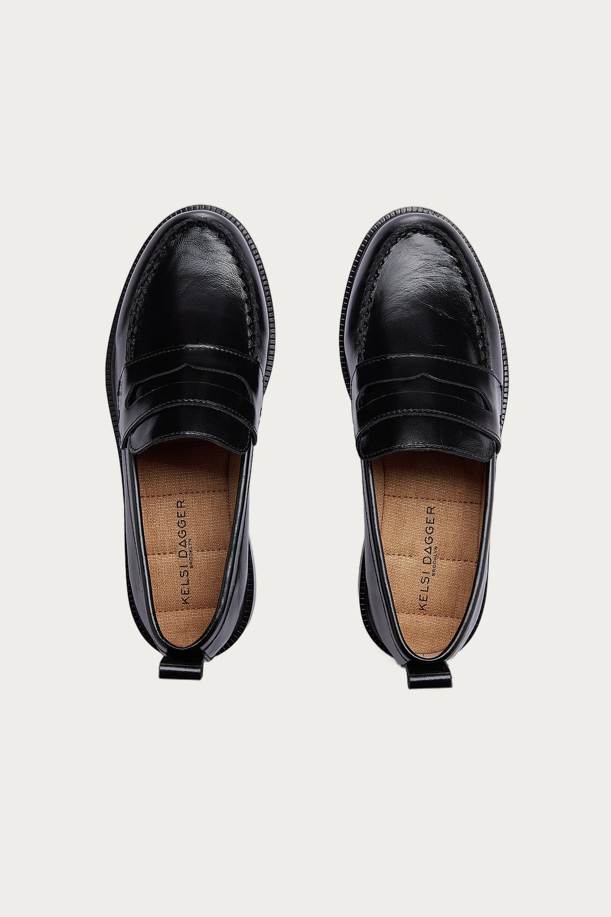 Lens Black Crinkle Leather Loafers by Kelsi Dagger