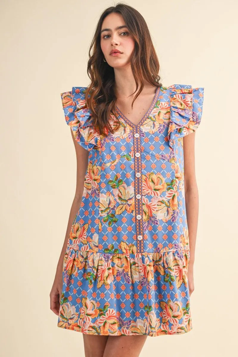 Blue Garden Party Ruffle Dress