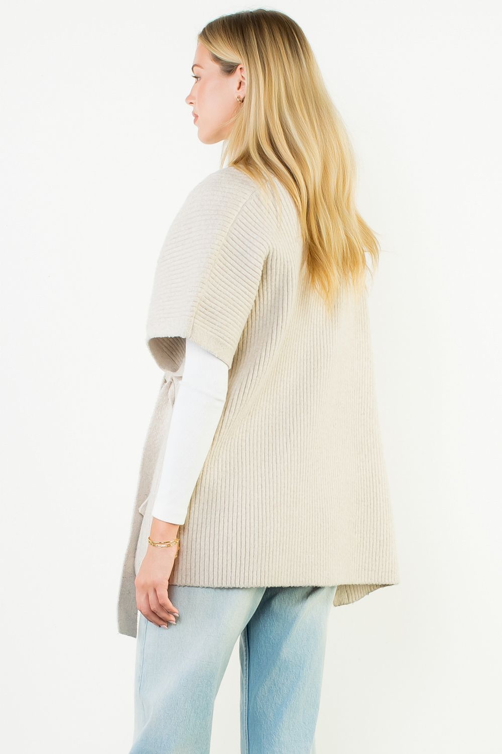 Soft Knit Wrap Vest with Waist Tie – Oatmeal