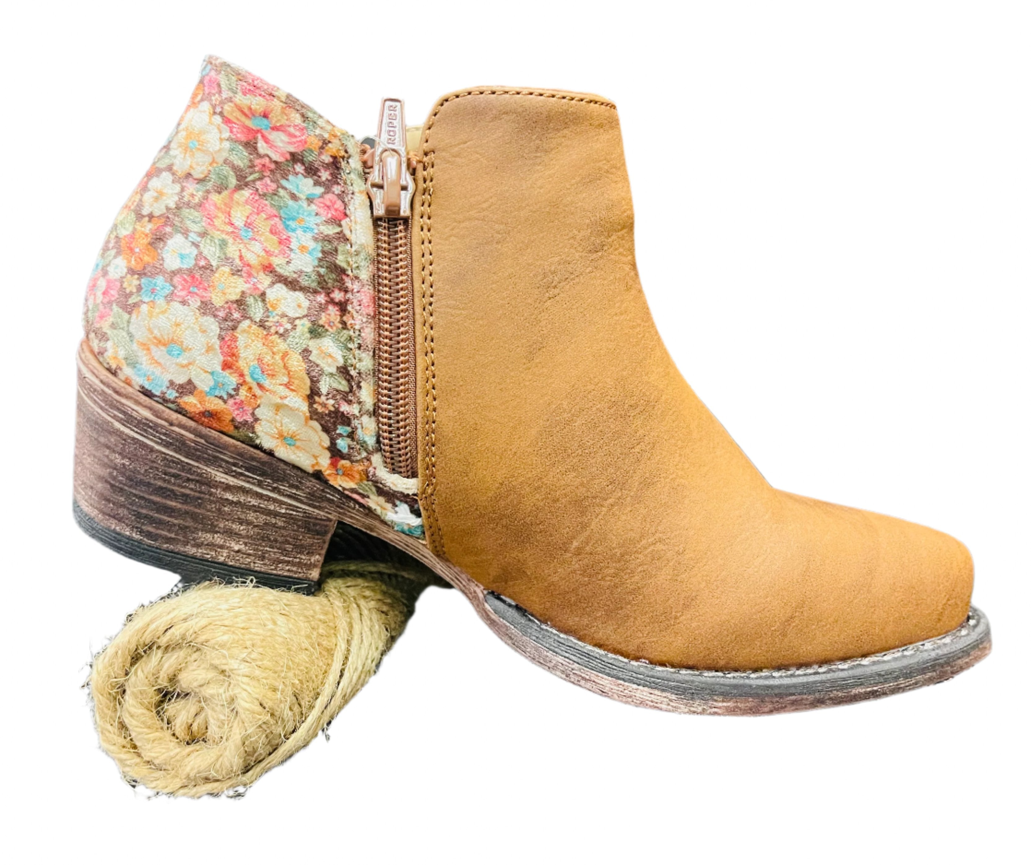 Roper Women's Floral Velvet Booties - Snip Toe
